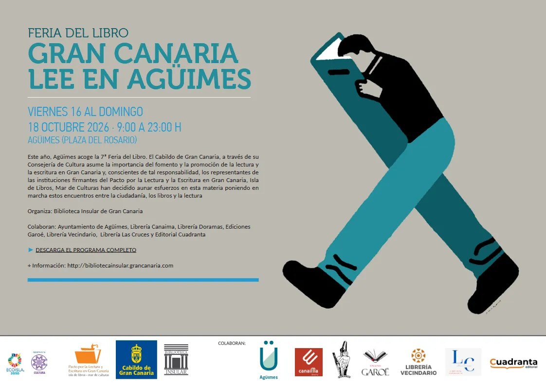 Poster for the Gran Canaria Reads Book Fair in Agüimes from October 16th to 18th, 2026