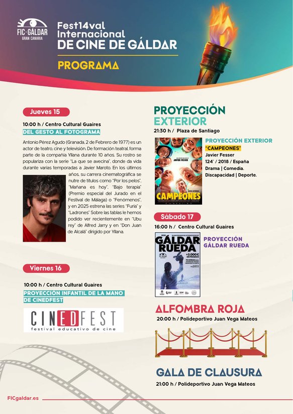 Program of the International Film Festival of Gáldar for October 16 and 17, 2026
