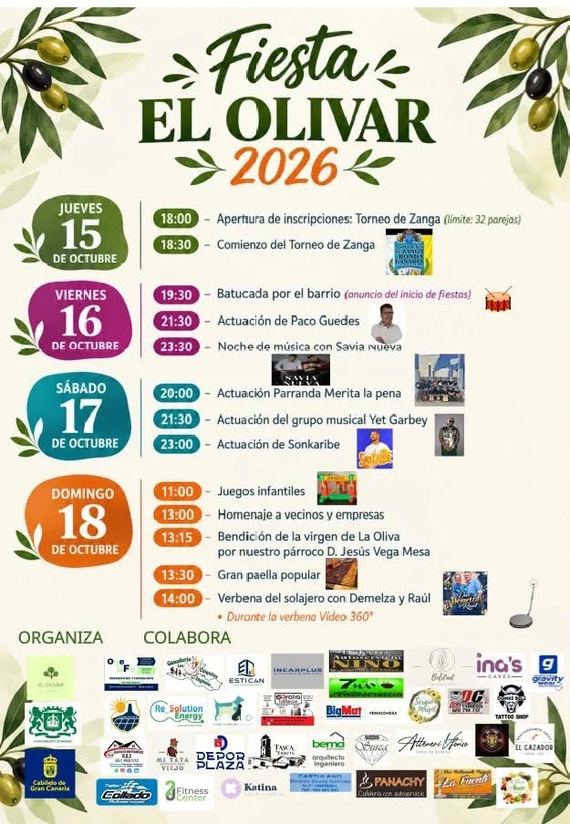 Full program of the El Olivar festivities in Ingenio from October 15th to 18th, 2026