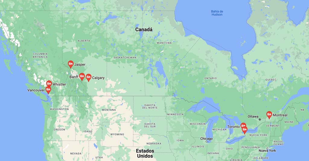 Map of the best places to visit in Canada