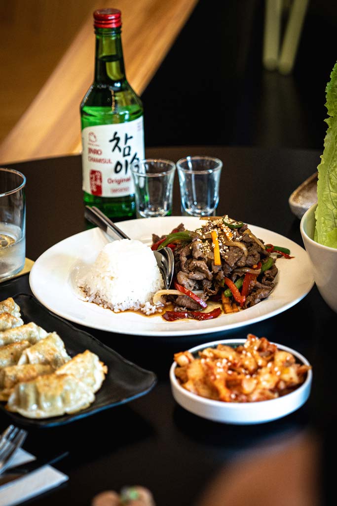 Kimchi, mandu, bulgogi and soju