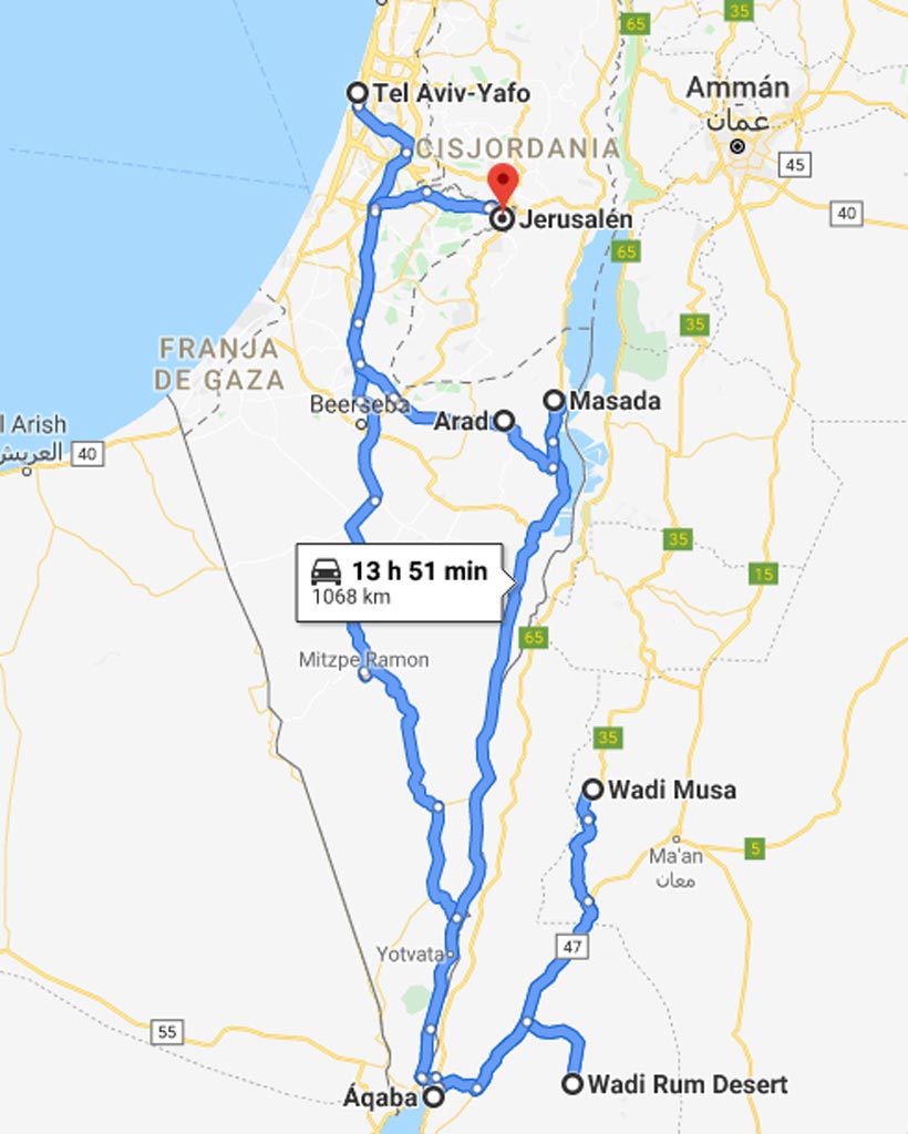 Itinerario viaje Jordania e Israel