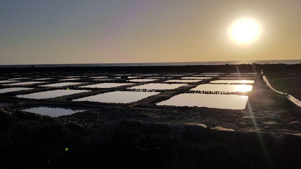 Sunrise in one of the salt pans of Gran Canaria
