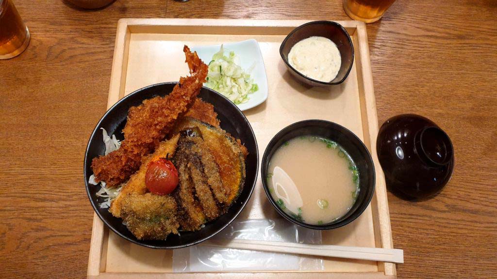 Eating in Tokyo: Tare-katsu of vegetables and prawn