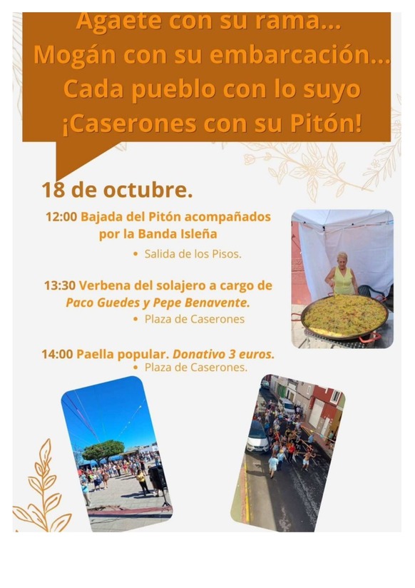 Program for Sunday, October 18th of the Pilar festivities 2026 in Caserones Altos, Telde