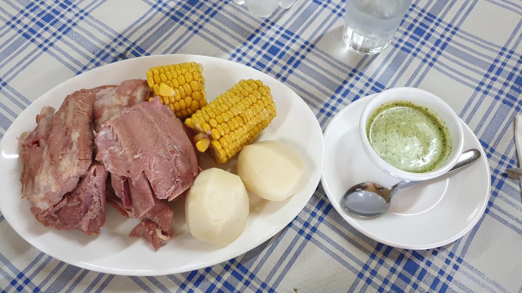 Canarian food: Boiled pork ribs with corn and potatoes