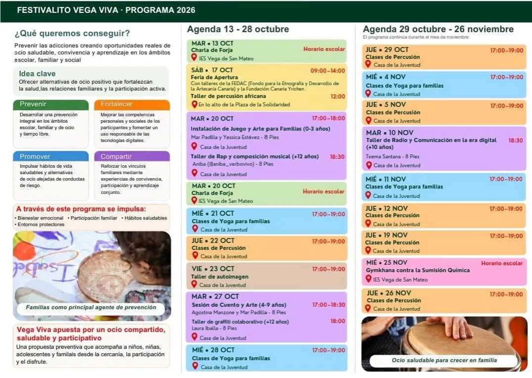 Full program of the Vega Viva Festival 2026 in San Mateowith the opening fair on Saturday, October 17th