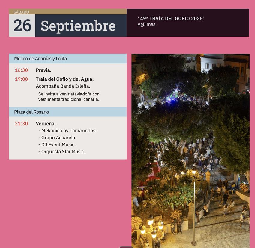Traída del Gofio 2026, Programa Fiestas del Rosario Agüimes