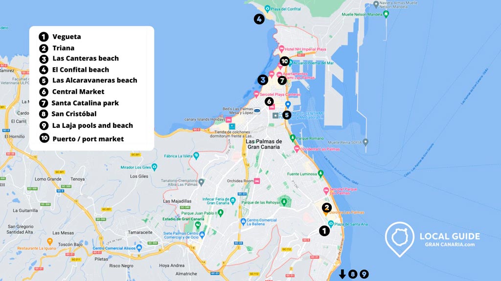 Map of the things to do in Las Palmas de Gran Canaria